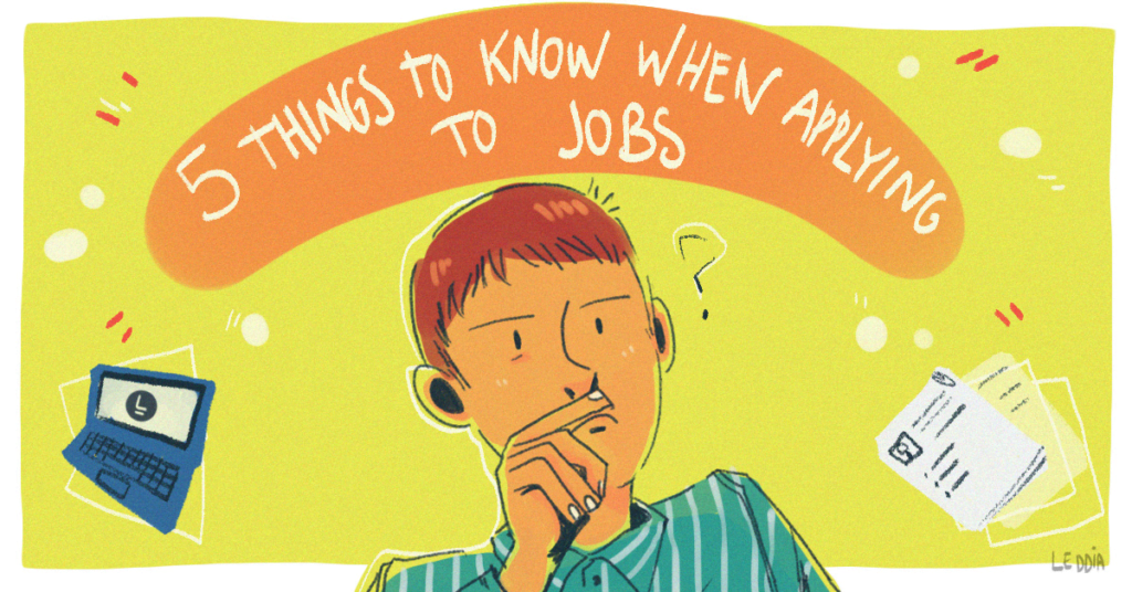 Illustration of a person thinking with the caption "5 things to know when applying to job