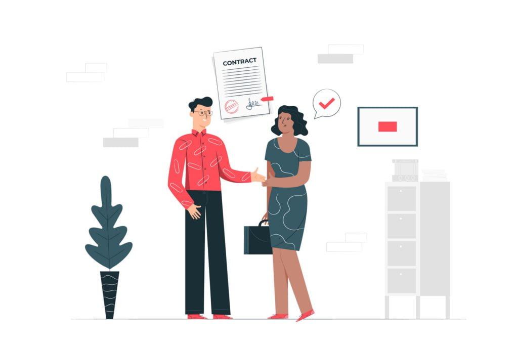 Vector image of a man and a woman talking about business