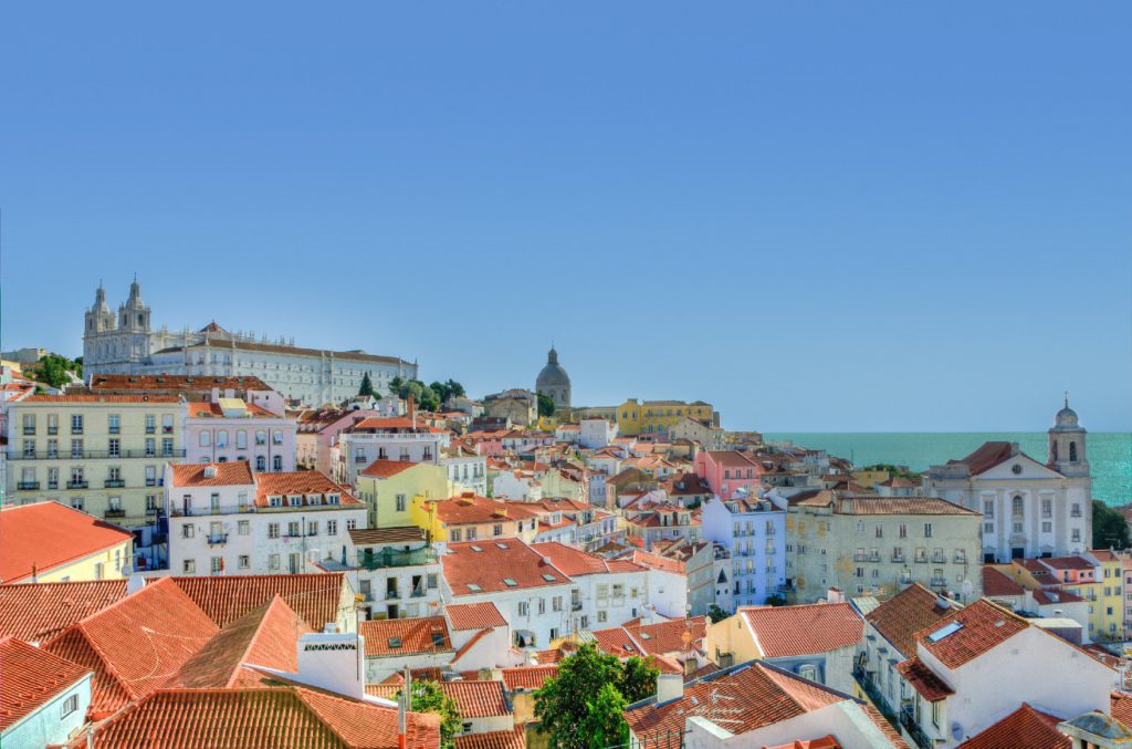 Houses from a typical Lisbon neighborhood. View from a sightseeing spot in Lisbon, Portugal