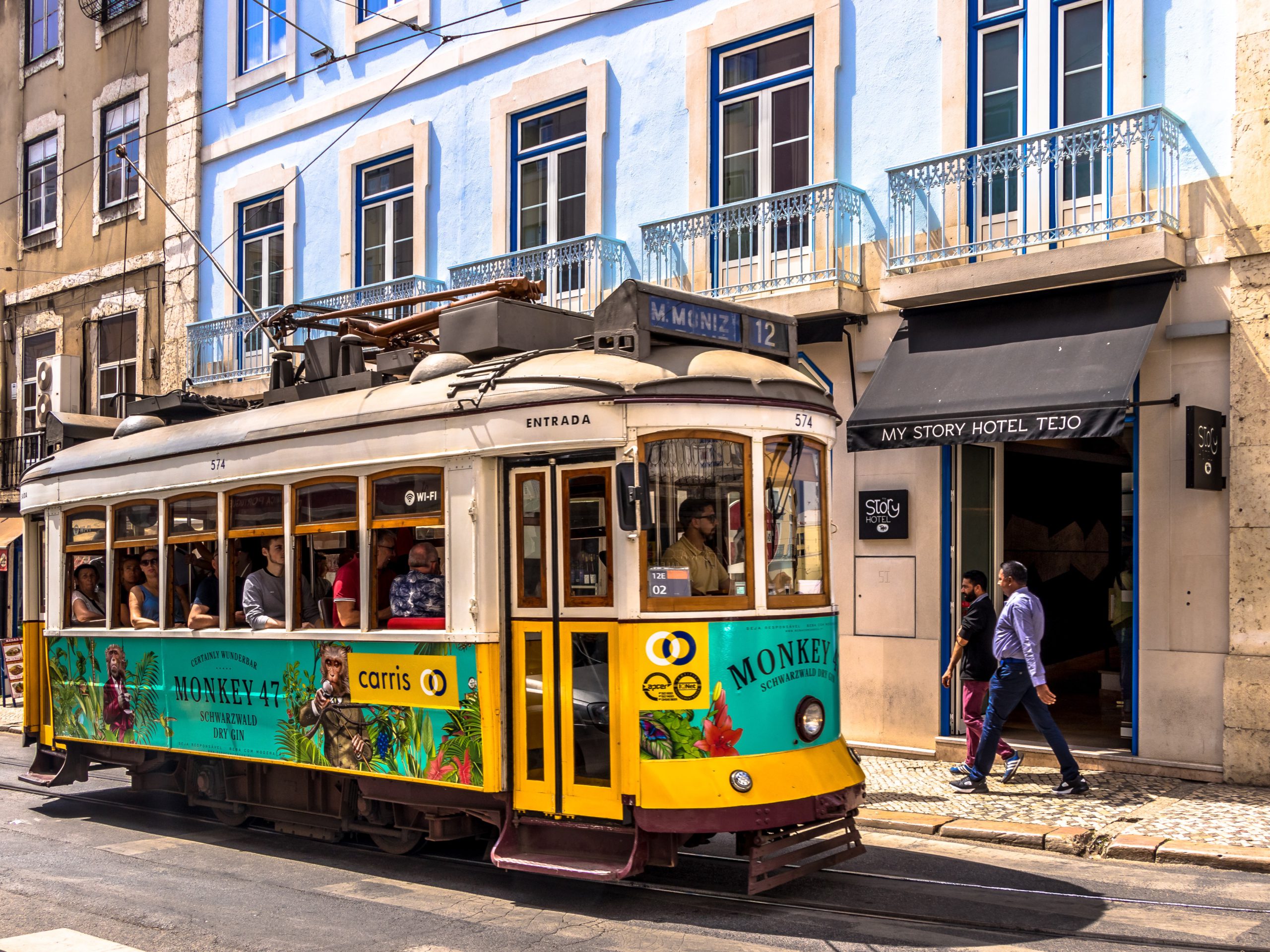 yellow tram in lisbon
