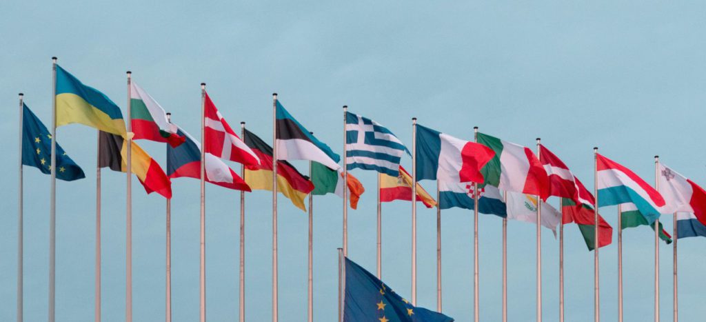 European Union Flag and the flags of the respective european union countries